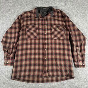 Consensus Button Down Mens Size L Red Brown Plaid Long Sleeve Casual Stains